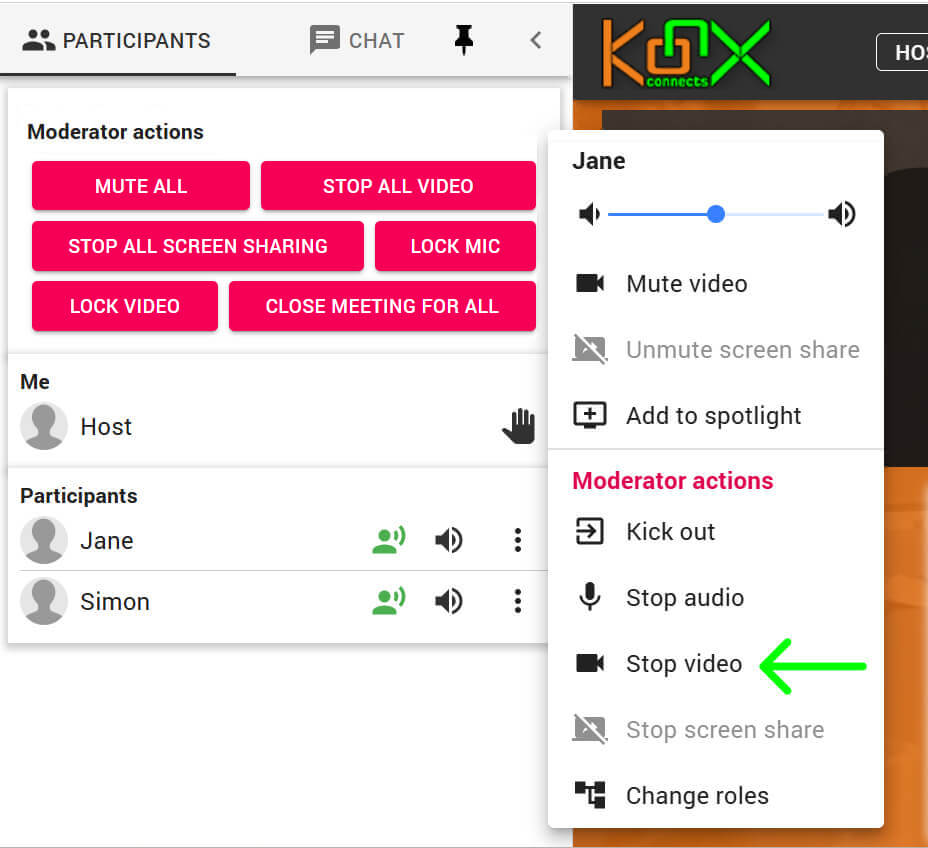 KonX - Moderator Actions - Stop Video/Camera