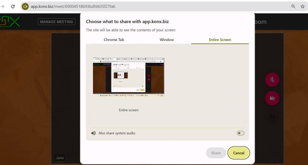 KonX - Select screen to share